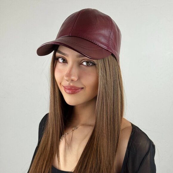 2 Pack Genuine Leather Ball Cap - Adjustable Baseball Hat Black & Bordo Color - Picture 2 of 13